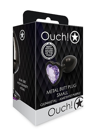Shots Ouch! Heart Gem Butt Plug Small Gunmetal/amethyst