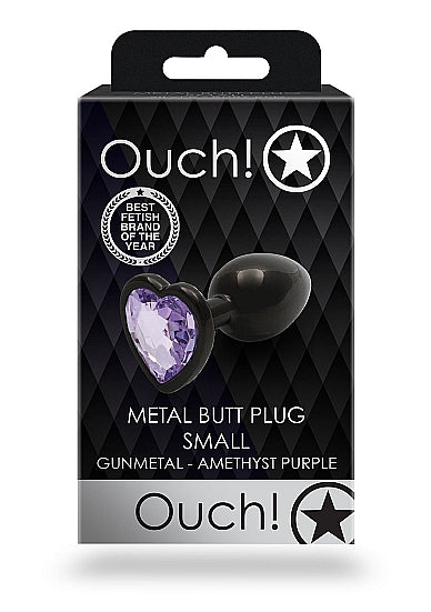 Shots Ouch! Heart Gem Butt Plug Small Gunmetal/amethyst