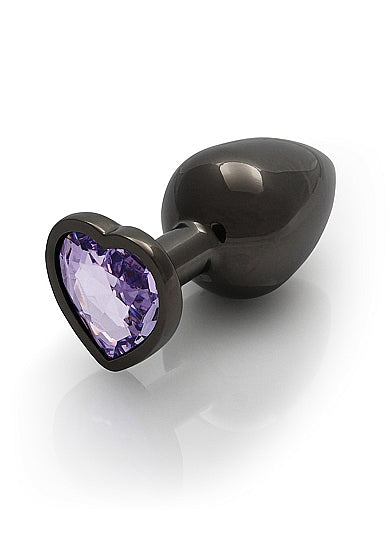Shots Ouch! Heart Gem Butt Plug Medium Gunmetal/amethyst