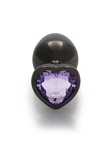 Shots Ouch! Heart Gem Butt Plug Medium Gunmetal/amethyst
