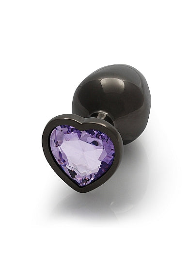 Shots Ouch! Heart Gem Butt Plug Medium Gunmetal/amethyst