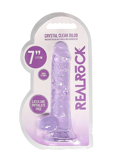 Shots RealRock Realistic Crystal Clear 7 Dildo w/Balls - Purple