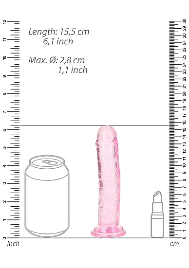 Realrock Crystal Clear Straight 6 In. Dildo Without Balls Pink