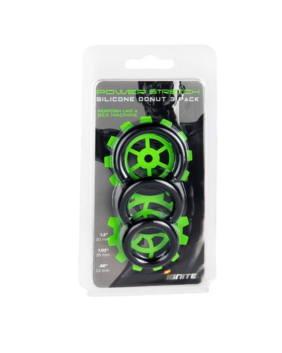 Silicone Stretchy Donut Cock Rings Black 3 Pack