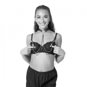 Sandm Amor Collar W/nipple Clamps Blk/slv