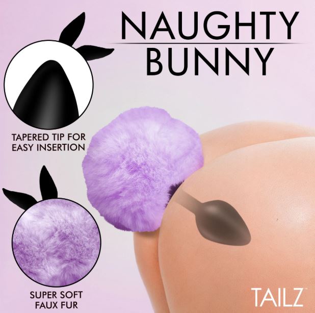 Fluffy Bunny Tail Silicone Plug - Purple