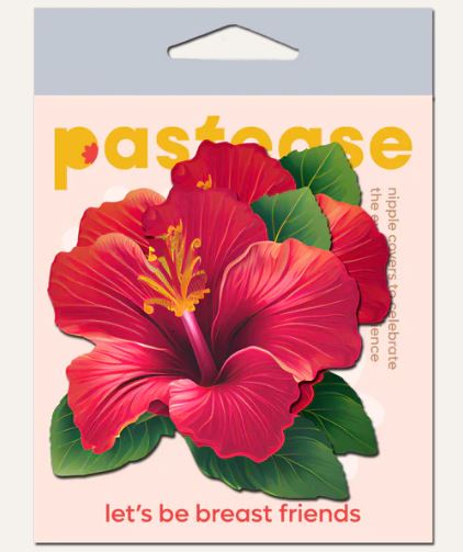 Pastease Tropical Vibrant Red Hawaiian Hibiscus Botanical Flower Breast Pasties