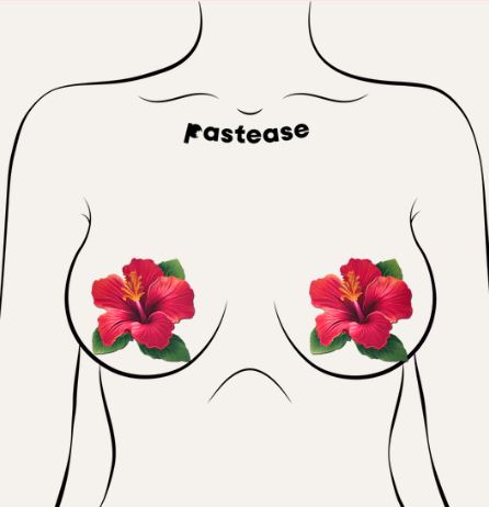 Pastease Tropical Vibrant Red Hawaiian Hibiscus Botanical Flower Breast Pasties