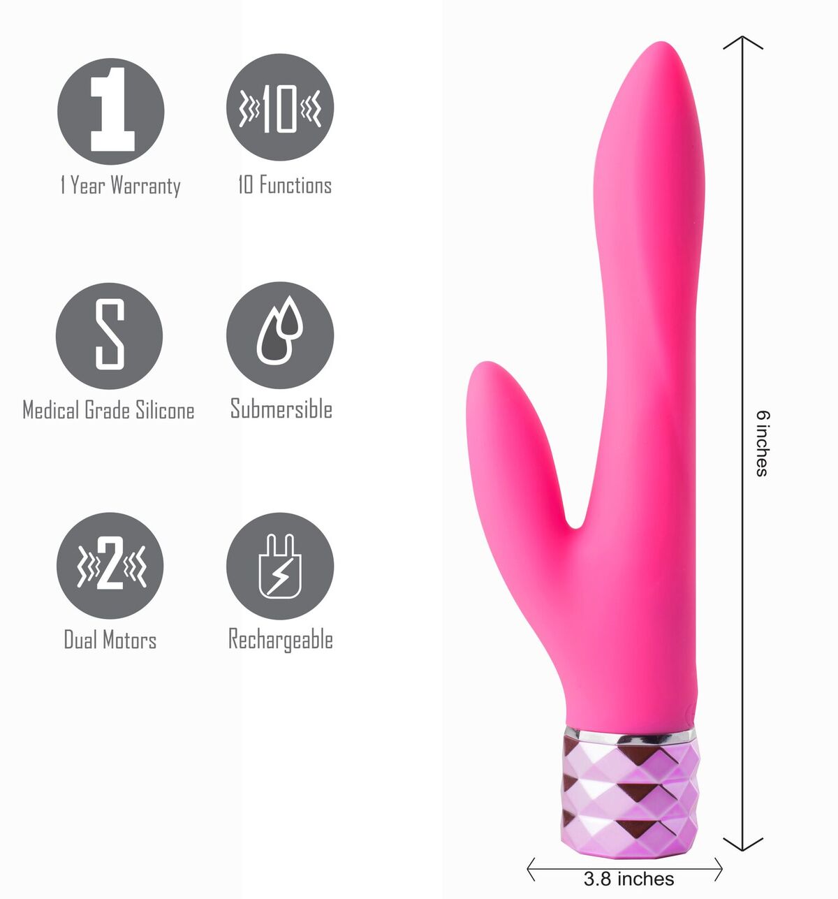 Rechargeable Silicone Dual Vibe Victoria Neon Pink