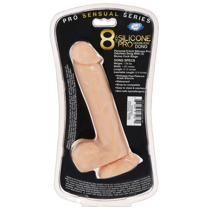 Pro Sensual Premium Silicone 8 Inch Dong With 3 Cockrings - Flesh