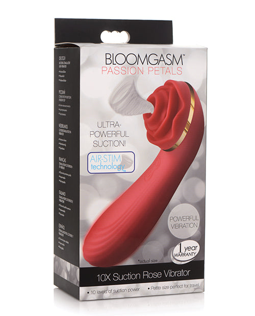 Passion Petals 10X Silicone Suction Rose Vibrator - Red