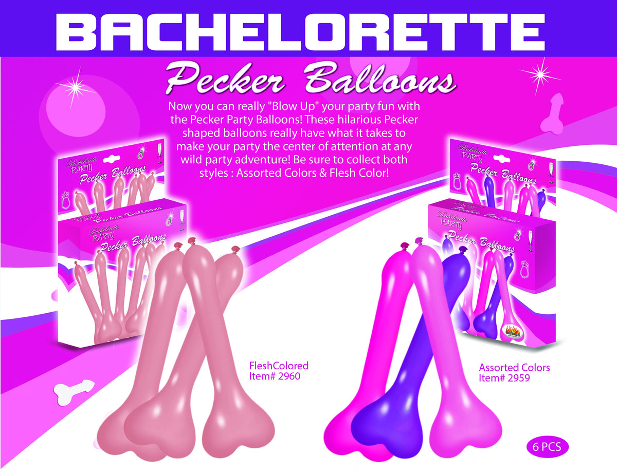 Pecker Balloons Assorted Colors-(6/box)