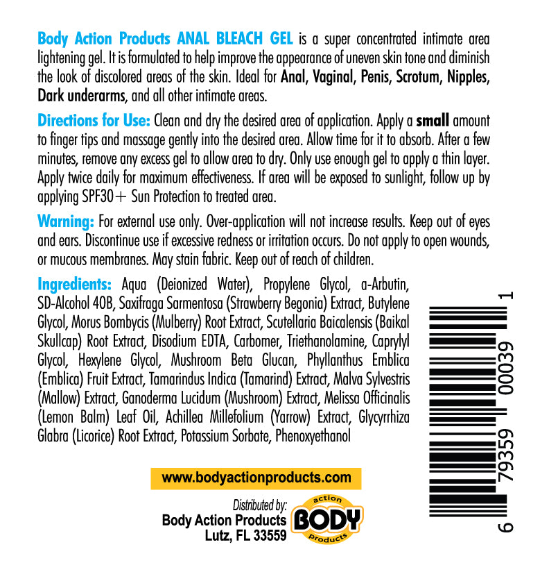 Body Action Anal Bleach Gel 1oz