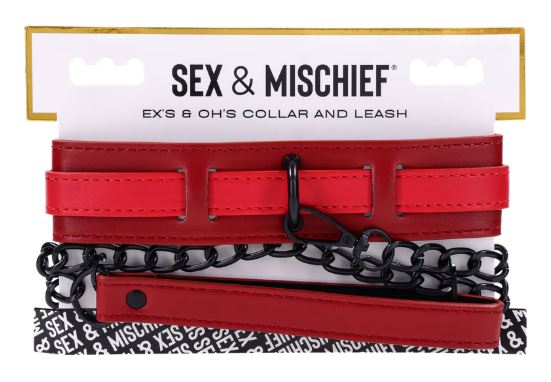 Sex & Mischief Ex's & Oh's Collar & Leash - Red/Black
