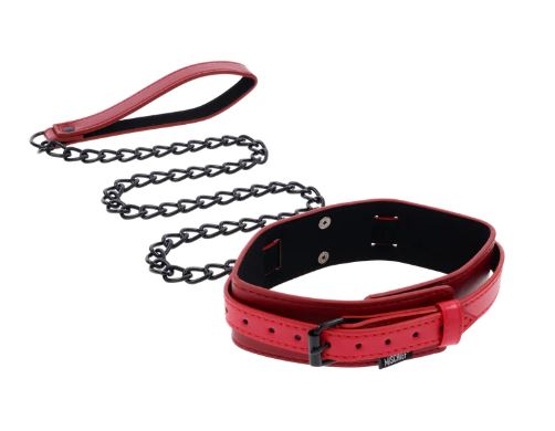 Sex & Mischief Ex's & Oh's Collar & Leash - Red/Black