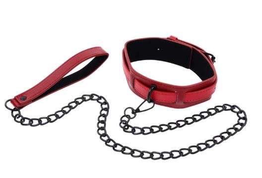 Sex & Mischief Ex's & Oh's Collar & Leash - Red/Black