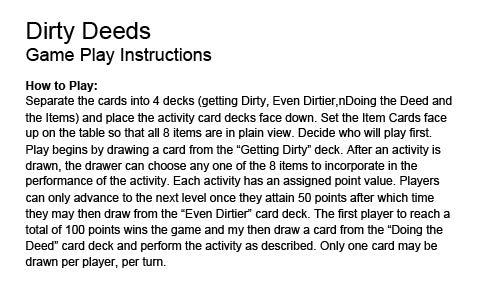 Dirty Deeds Couples Game