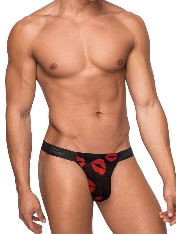 Male Power Kiss Me Micro Thong V Sheer Lips L/xl