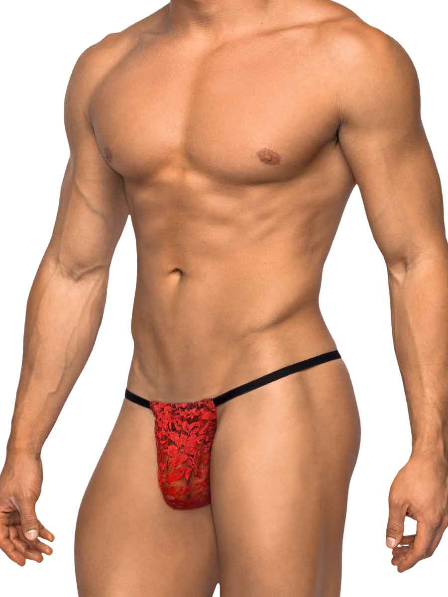 MP Stretch Lace Posing Strap Red O/S