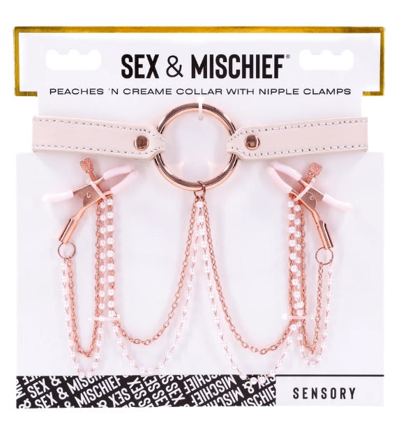 Sex & Mischief Peaches 'n CreaMe Collar with Nipple Clamps
