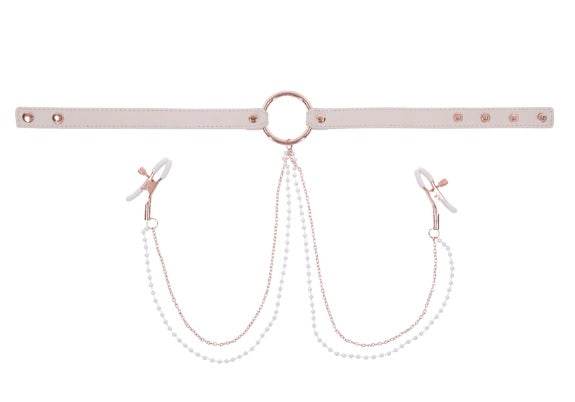 Sex & Mischief Peaches 'n CreaMe Collar with Nipple Clamps