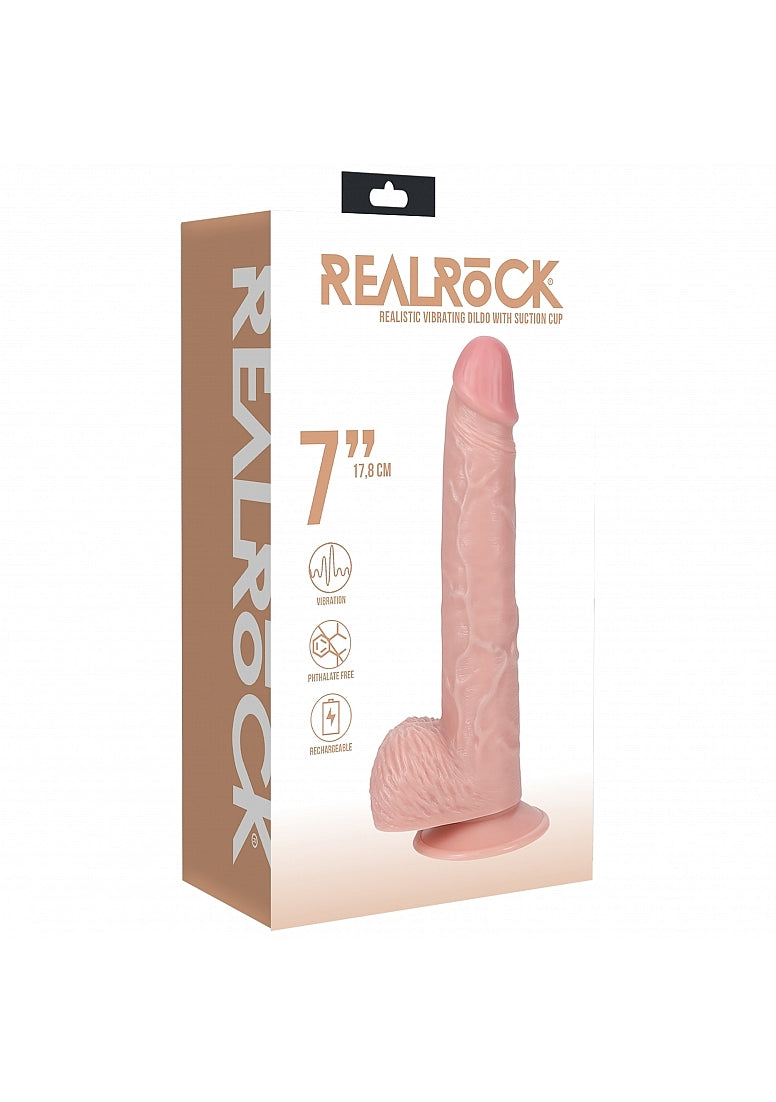 Realrock 7" Vibrating Cock With Balls Regular Straight Flesh