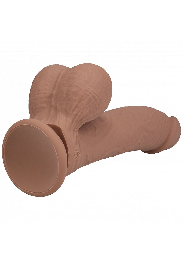 Realrock Rechargeable Dual Layered Vibrating Curved 8IN W/balls Tan