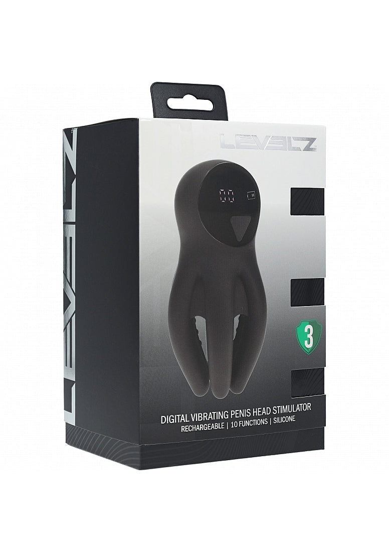 Levelz Digital Vibrating Silicone Penis Head Stimulator W/ Tentacles Black