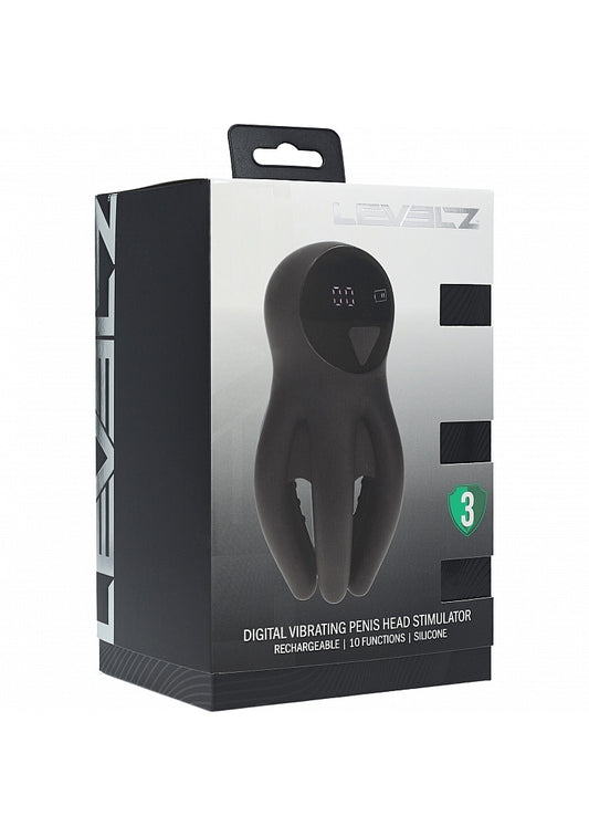 Levelz Digital Vibrating Silicone Penis Head Stimulator W/ Tentacles Black