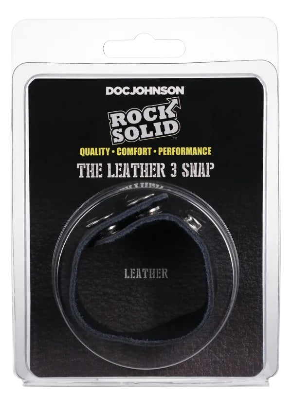 Rock Solid Adjustable Leather 3 Snap Cock Ring Black