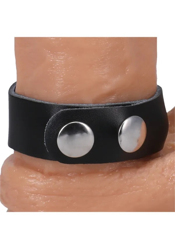 Rock Solid Adjustable Leather 3 Snap Cock Ring Black