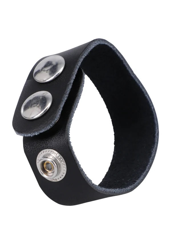 Rock Solid Adjustable Leather 3 Snap Cock Ring Black