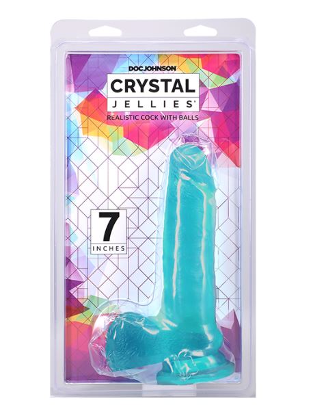 Crystal Jellies Realistic Cock W/balls 7IN Teal