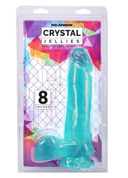Crystal Jellies Realistic Cock W/balls 8IN Teal