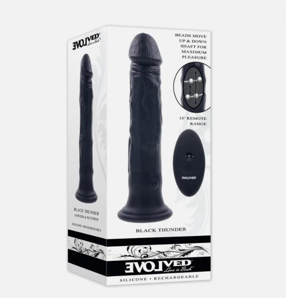 Evolved Black Thunder Vibrating Dildo With Moving Beads And Remote Control